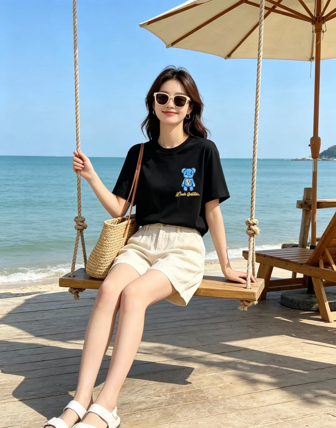 Louis Vuitton/Louis Vuitton 26ss towel patch bear short sleeves